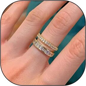 14k Gold Stackable Rhinestone Statement Ring Set for Women,Multi-Layer Cubic Zirconia Thumb Ring Set,Chunky Delicate Ring Set Engagement Wedding Gift