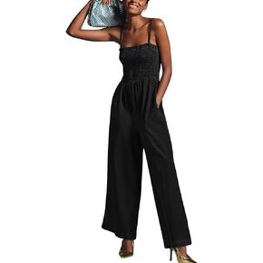 Paintcolors Womens Summer Jumpsuits Casual Loose One Piece Spaghetti Strap Sleeveless Pocketed Wide Leg Long Denim Rompers