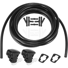 ACROPIX Front Windshield Washer Hose Kit Fit for Dodge Durango with 3 Meter Washer Fluid Hose 12 Pcs Hose Connectors - Pack of 15 Black