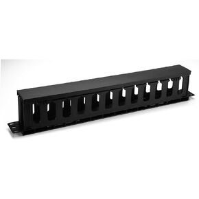 1U 19 بوصة 2Rack Mount Horizontal Cable Manager مع 12 فتحة إصبع كبيرة، مناسب لخزائن الخادم، مع غطاء ومسامير تثبيت، أسود (1U 19in 2 Pcak)