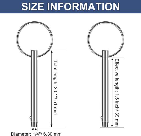 4 PCS Quick Bimini Top Pin, Diameter 1/4 Inch/ 6.3 mm, 316 Stainless Steel for Marine (Release Pin,Total Length 2 Inch/ 51 mm Effective Length 1.5 Inch/ 39 m) in Saudi Arabia