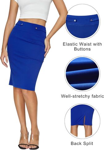 Women's Basic Pencil Skirts Stretchy Bodycon Midi Pencil Skirt Office Work Skirts Knee Length with Back Slit in Saudi Arabia