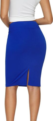 Women's Basic Pencil Skirts Stretchy Bodycon Midi Pencil Skirt Office Work Skirts Knee Length with Back Slit in Saudi Arabia