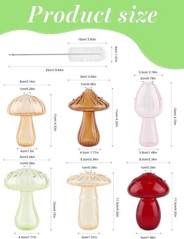 EBANKU Glass Mushroom Vase for Flowers, 6 Pcs Cute Colored Plant Propagation Station, Planters Clear Hydroponic Vase, Flowers Plants for Decorative Centerpiece,Table Decor, Home in Saudi Arabia