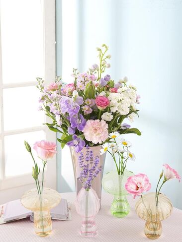 EBANKU Glass Mushroom Vase for Flowers, 6 Pcs Cute Colored Plant Propagation Station, Planters Clear Hydroponic Vase, Flowers Plants for Decorative Centerpiece,Table Decor, Home in Saudi Arabia