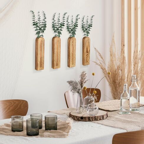 4Pack Wall Decor Wood Wall Planters for Indoor Plants, Wood Wall Decor for Bathroom, Living Room, Bedroom, Modern Farmhouse Wall Decor Wood Vase for Decor Dried Flowers and Faux Greenery(Rustic Brown) in Saudi Arabia