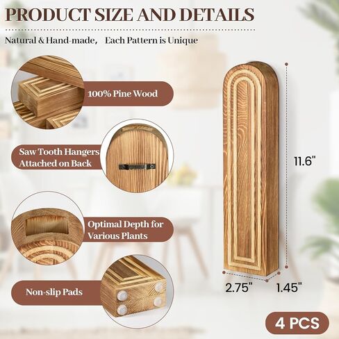 4Pack Wall Decor Wood Wall Planters for Indoor Plants, Wood Wall Decor for Bathroom, Living Room, Bedroom, Modern Farmhouse Wall Decor Wood Vase for Decor Dried Flowers and Faux Greenery(Rustic Brown) in Saudi Arabia