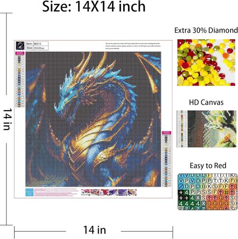 uohqhi Dragon 5D Diamond Art Painting Kit, Diamond Art for Adults and Kids, Round 5D Paint with Diamonds Pictures Gem Art Painting Kits DIY Crafts Kits 14x14inches in Saudi Arabia
