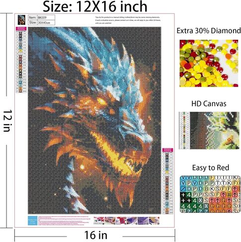 uohqhi Dragon 5D Diamond Art Painting Kit, Diamond Art for Adults and Kids, Round 5D Paint with Diamonds Pictures Gem Art Painting Kits DIY Crafts Kits 14x14inches in Saudi Arabia