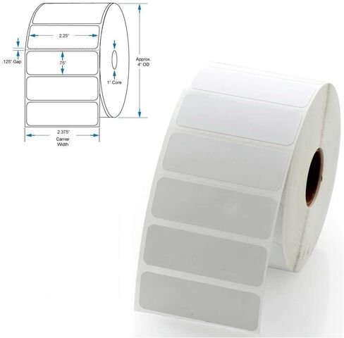 Direct Thermal Labels, 2 1/4 x 3/4 Inch, 2.25" x 0.75" White, Permanent Adhesive, Perforations Between Labels, 1700 per Roll, (1 Roll) in Kuwait
