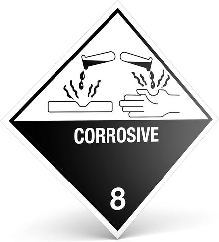 نقطة. ملصقات - فئة الخطر 8 DOT Corrosive 8 ملصقات مربعة مقاس 4 × 4 بوصة - 500 ملصق لاصق لكل لفة، صنع في الولايات المتحدة الأمريكية بواسطة كينكو (1) in Saudi Arabia