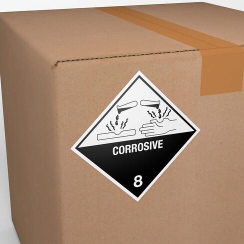 نقطة. ملصقات - فئة الخطر 8 DOT Corrosive 8 ملصقات مربعة مقاس 4 × 4 بوصة - 500 ملصق لاصق لكل لفة، صنع في الولايات المتحدة الأمريكية بواسطة كينكو (1) in Saudi Arabia