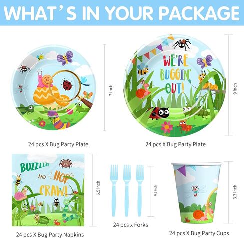أطباق ومناديل عيد ميلاد الحشرات، أدوات مائدة لتزيين الحفلات - لوازم حفلات الحشرات، طبق، كوب، منديل، شوكة، لربيع وصيف، حشرات طبيعية، ديكورات حفلات أعياد الميلاد | يخدم 24 in Kuwait