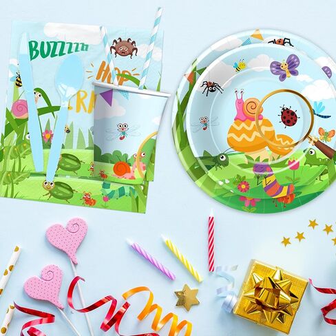 أطباق ومناديل عيد ميلاد الحشرات، أدوات مائدة لتزيين الحفلات - لوازم حفلات الحشرات، طبق، كوب، منديل، شوكة، لربيع وصيف، حشرات طبيعية، ديكورات حفلات أعياد الميلاد | يخدم 24 in Kuwait