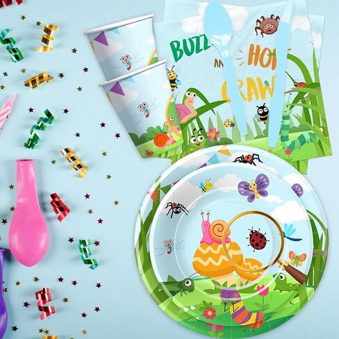 أطباق ومناديل عيد ميلاد الحشرات، أدوات مائدة لتزيين الحفلات - لوازم حفلات الحشرات، طبق، كوب، منديل، شوكة، لربيع وصيف، حشرات طبيعية، ديكورات حفلات أعياد الميلاد | يخدم 24 in Kuwait
