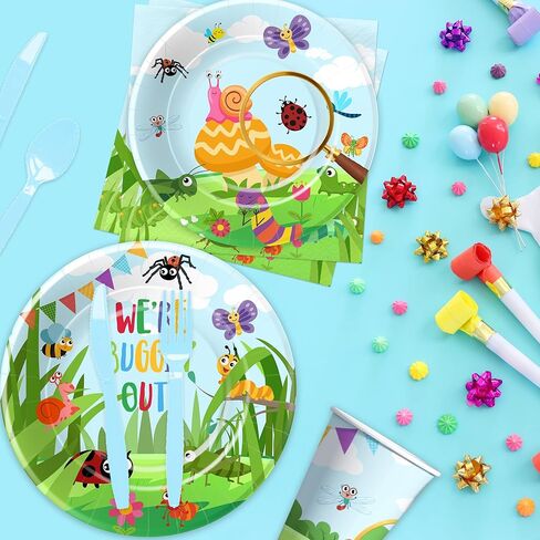 أطباق ومناديل عيد ميلاد الحشرات، أدوات مائدة لتزيين الحفلات - لوازم حفلات الحشرات، طبق، كوب، منديل، شوكة، لربيع وصيف، حشرات طبيعية، ديكورات حفلات أعياد الميلاد | يخدم 24 in Kuwait