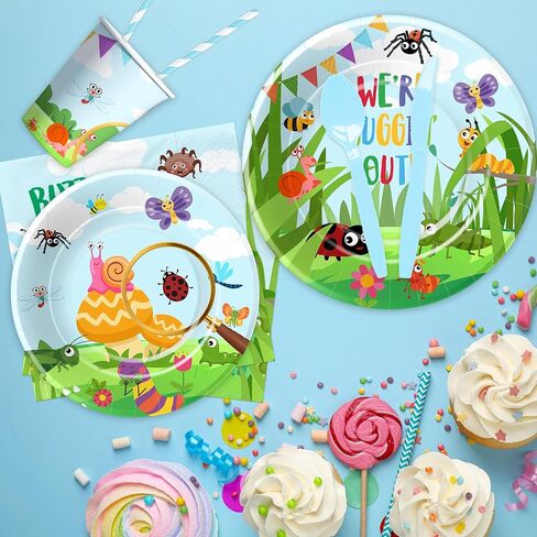 أطباق ومناديل عيد ميلاد الحشرات، أدوات مائدة لتزيين الحفلات - لوازم حفلات الحشرات، طبق، كوب، منديل، شوكة، لربيع وصيف، حشرات طبيعية، ديكورات حفلات أعياد الميلاد | يخدم 24 in Kuwait