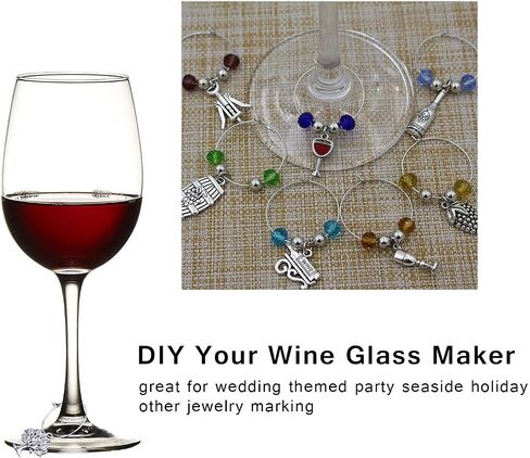 WOCRAFT 50 Sets Craft Supplies Wine Glass Charms Markers Wine Tasting Party Decoration Supplies Gift with 25mm Strong Stainless Steel Wine Glass Charm Rings (M307+10575) in Saudi Arabia
