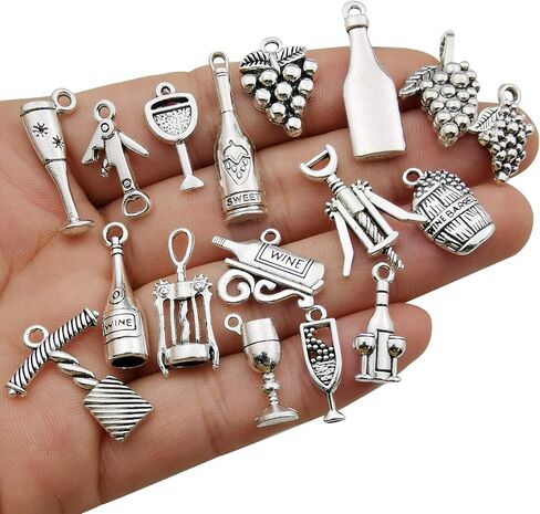 WOCRAFT 50 Sets Craft Supplies Wine Glass Charms Markers Wine Tasting Party Decoration Supplies Gift with 25mm Strong Stainless Steel Wine Glass Charm Rings (M307+10575) in Saudi Arabia