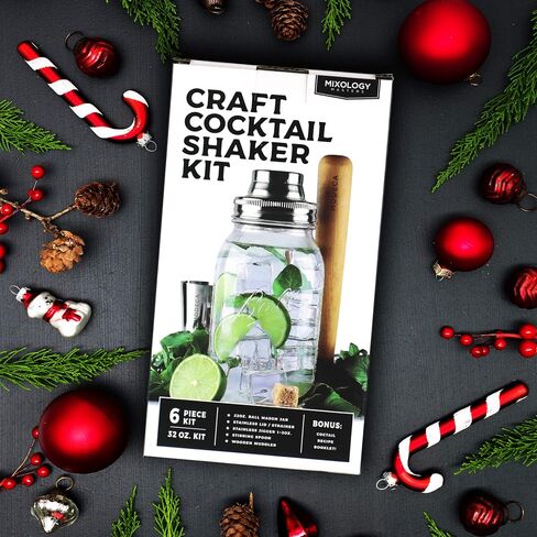 Premium Cocktail Shaker Kit Bar Gift Set with Mason Jar, Jigger, Spoon, Wooden Muddler, Recipe Book in Saudi Arabia