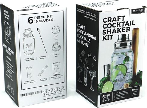 Premium Cocktail Shaker Kit Bar Gift Set with Mason Jar, Jigger, Spoon, Wooden Muddler, Recipe Book in Saudi Arabia