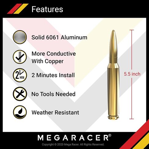 Mega Racer Metallic Gold Antenna for Jeep Wranger Gladiator 2007-2024 JT JKU JLU JK JL Jeep Wrangler Accessories, Sahara Rubicon Willys Mojave Jeep Antenna Replacement, Wrangler Gladiator Accessories in Saudi Arabia