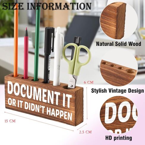 Desk Pen Pencil Holder, Cute Desk Accessory for Women Office, Wooden Desktop Utensil Storage Organizer Gift, Funny Pen Holder for Boss Coworker Friend (Document It or It Didn't Happen) in Saudi Arabia