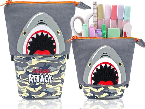 Standing Pencil Case Cute Shark Telescopic Pen Holder Pop Up Stationery Pouch Makeup Cosmetics Bag for School Students Office Girls Boys Teens Women in Saudi Arabia