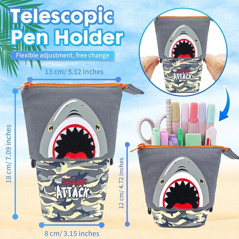 Standing Pencil Case Cute Shark Telescopic Pen Holder Pop Up Stationery Pouch Makeup Cosmetics Bag for School Students Office Girls Boys Teens Women in Saudi Arabia