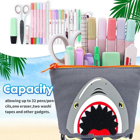 Standing Pencil Case Cute Shark Telescopic Pen Holder Pop Up Stationery Pouch Makeup Cosmetics Bag for School Students Office Girls Boys Teens Women in Saudi Arabia
