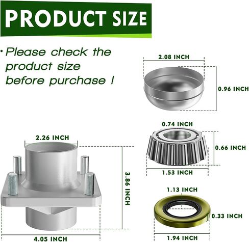 Panglong Club Car DS Front Hub Assembly, Aluminum Front Hub and Bearing 1pcs or 2pcs, Suitable for 1974-2003 Club Car DS Golf Carts, Replace OEM#1011892 in Kuwait