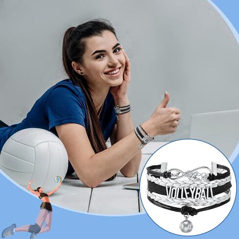 Taiyin 12 قطعة أساور الكرة الطائرة للفتيات مجوهرات الكرة الطائرة قابل للتعديل سوار سحر الكرة الطائرة هدايا الكرة الطائرة إكسسوارات الكرة الطائرة بألوان الفريق للاعبين الفتيات (أسود، فضي) in Saudi Arabia