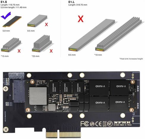 CY Adapter PCI-E 4.0 4X Host Adapter to NVMe Ruler 1U GEN-Z EDSFF 9.5mm 15mm 25mm Thickness Short SSD E1.S with Heat Sink PM9A3 PM9D3 P5801X Carrier Adapter in Saudi Arabia