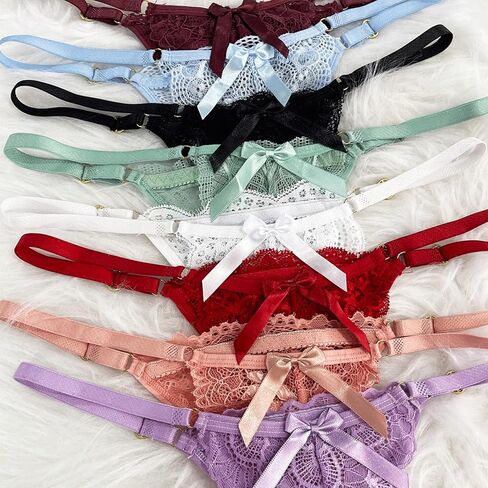 Set of 4 Womens Sexy Thong Panties in Lace with Heart-Shaped Side Adjustments in Saudi Arabia