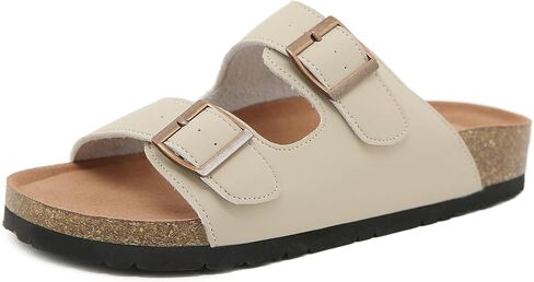 Womens Cork Footbed Slide Sandals, Open Toe Slides Sandals Adjustable Buckle Summer Beach Sandals with Arch Support in Saudi Arabia