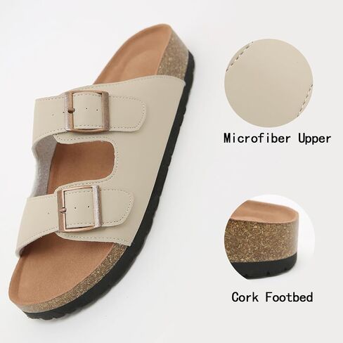 Womens Cork Footbed Slide Sandals, Open Toe Slides Sandals Adjustable Buckle Summer Beach Sandals with Arch Support in Saudi Arabia