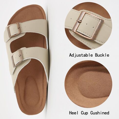 Womens Cork Footbed Slide Sandals, Open Toe Slides Sandals Adjustable Buckle Summer Beach Sandals with Arch Support in Saudi Arabia
