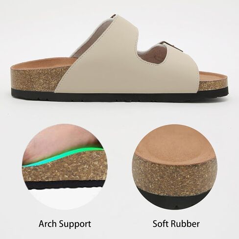 Womens Cork Footbed Slide Sandals, Open Toe Slides Sandals Adjustable Buckle Summer Beach Sandals with Arch Support in Saudi Arabia