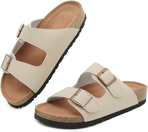 Womens Cork Footbed Slide Sandals, Open Toe Slides Sandals Adjustable Buckle Summer Beach Sandals with Arch Support in Saudi Arabia