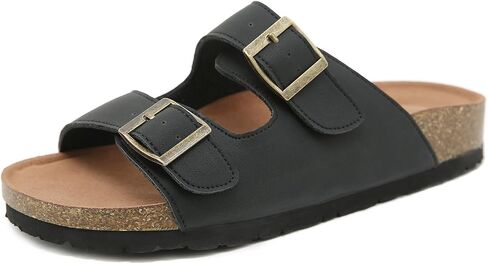 Womens Cork Footbed Slide Sandals, Open Toe Slides Sandals Adjustable Buckle Summer Beach Sandals with Arch Support in Saudi Arabia