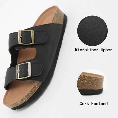 Womens Cork Footbed Slide Sandals, Open Toe Slides Sandals Adjustable Buckle Summer Beach Sandals with Arch Support in Saudi Arabia