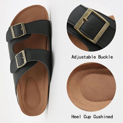Womens Cork Footbed Slide Sandals, Open Toe Slides Sandals Adjustable Buckle Summer Beach Sandals with Arch Support in Saudi Arabia