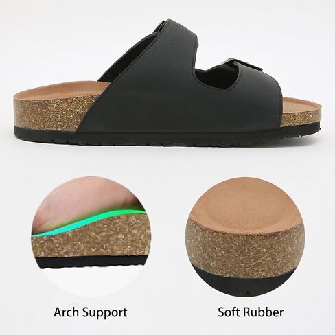 Womens Cork Footbed Slide Sandals, Open Toe Slides Sandals Adjustable Buckle Summer Beach Sandals with Arch Support in Saudi Arabia