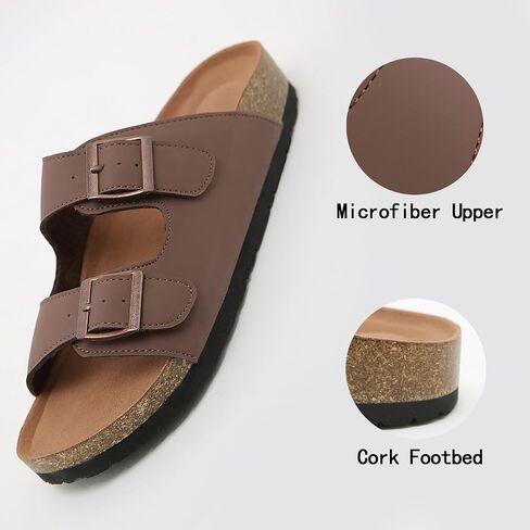 Womens Cork Footbed Slide Sandals, Open Toe Slides Sandals Adjustable Buckle Summer Beach Sandals with Arch Support in Saudi Arabia