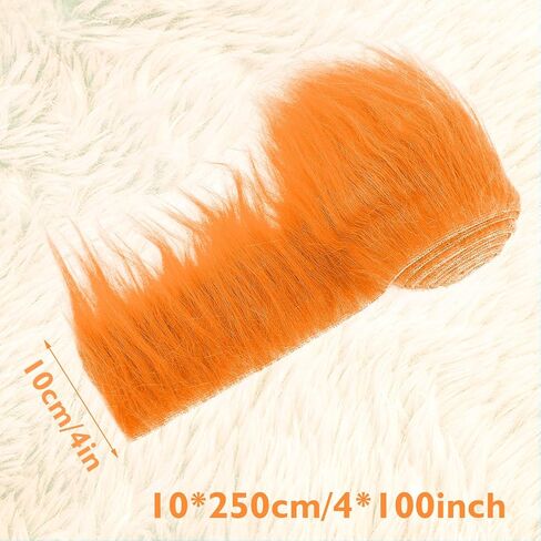 1Pc Shaggy Plush Faux Fur Fabric Precut Strips 4x100inch Orange Fur Fluffy Fuzzy Craft Fur for Gnomes Beard Santa Claus Hair Dwarf Cosplay Costume DIY Craft Decoration (Orange) in Saudi Arabia