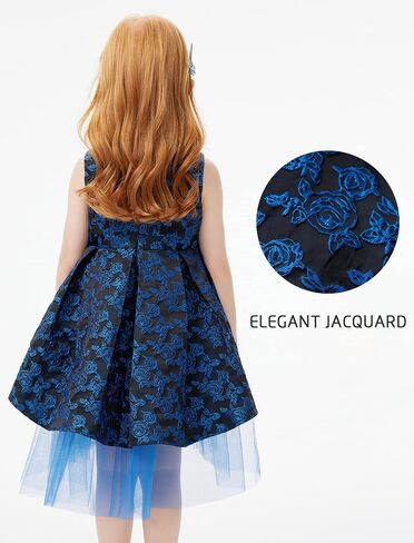 Girls Foral Dress High Low Dress Jacquard Sleeveless Tiered Tulle Daily Party Wear Blue Rose in Saudi Arabia