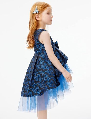 Girls Foral Dress High Low Dress Jacquard Sleeveless Tiered Tulle Daily Party Wear Blue Rose in Saudi Arabia