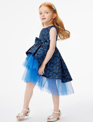 Girls Foral Dress High Low Dress Jacquard Sleeveless Tiered Tulle Daily Party Wear Blue Rose in Saudi Arabia