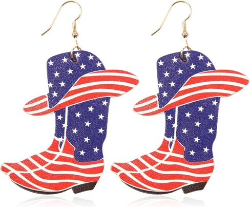 American Flag USA Patriotic Earrings - July 4th Independence Sparkly Rhinestone Heart Studs, Metallic, Stars & Stripe Faux Leather Hook Dangles, Bangle Bracelet, Pendant Necklace in Kuwait