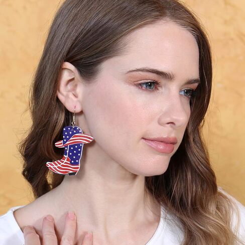 American Flag USA Patriotic Earrings - July 4th Independence Sparkly Rhinestone Heart Studs, Metallic, Stars & Stripe Faux Leather Hook Dangles, Bangle Bracelet, Pendant Necklace in Kuwait